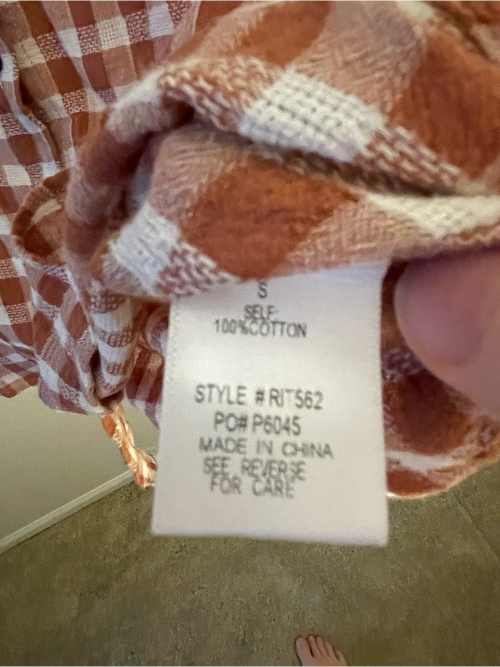 Roolee Rust and White Gingham Top - Picture 4 of 4